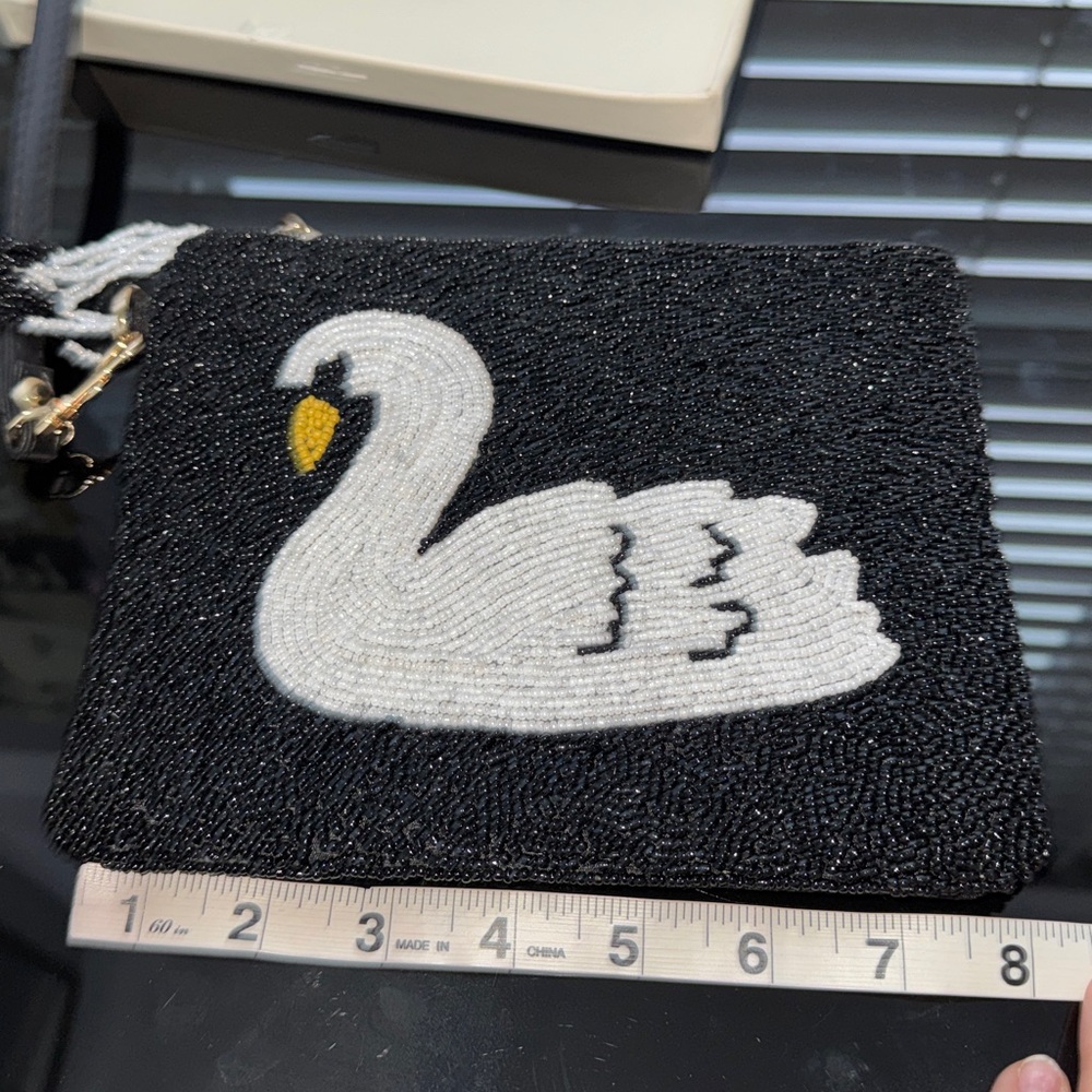 Sincerly Jules Black Beaded Swan Wristlet with White & Gold Detail - Picture 5 of 8